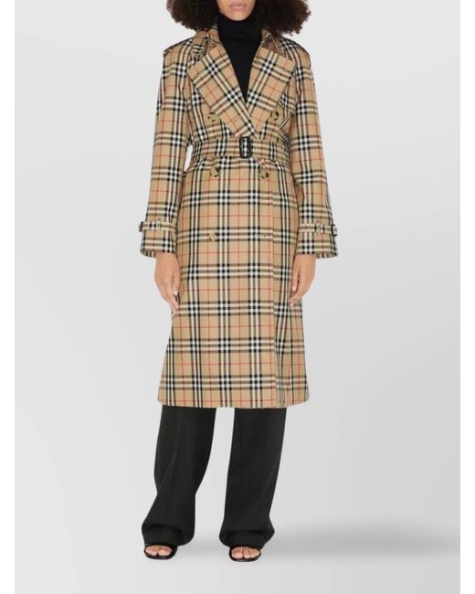 Burberry Natural Cotton Checked Double-Breasted Trench Coat