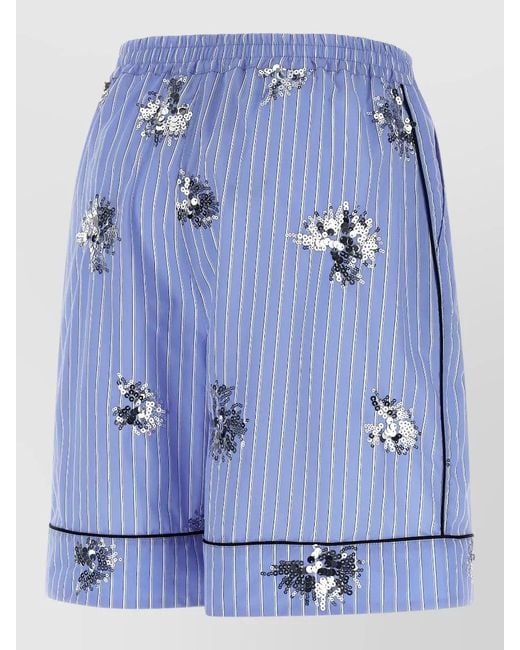 Le twins Blue Mezzodì Striped Floral Lounge Shorts