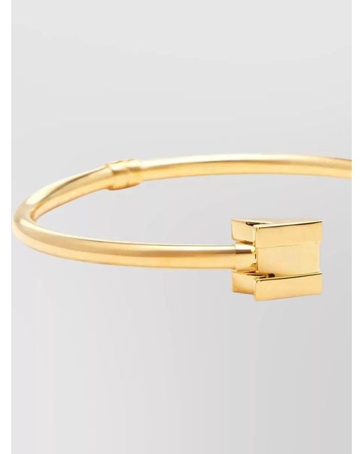 Elisabetta Franchi Metallic Geometric Logo Bracelet Adjustable Open Cuff