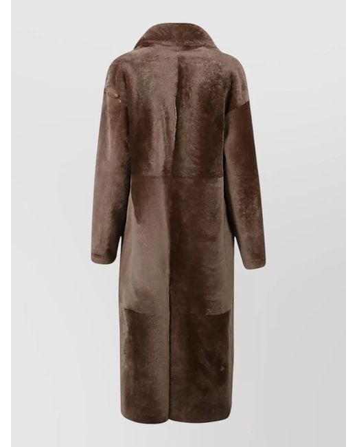 FURLING BY GIANI Brown Long Faux Fur Coat Notch Lapels
