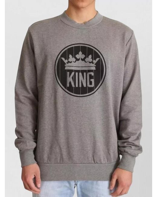 Dolce & Gabbana Gray Crown King Cotton Crew Neck Pullover for men