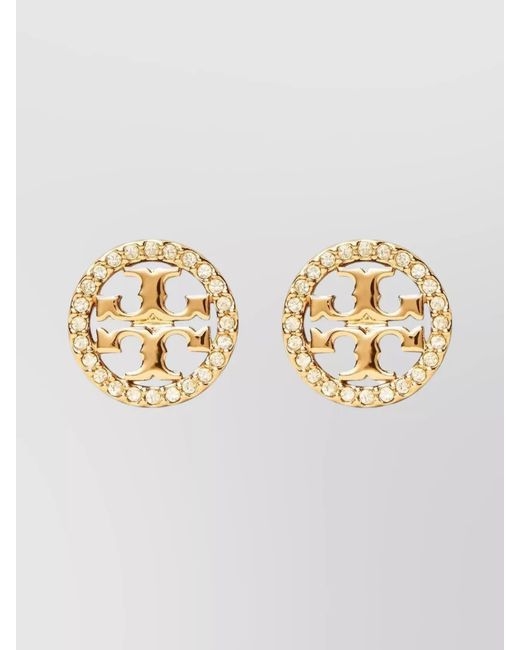Tory Burch Metallic T-Double Pavé Gemstone Stud Earrings
