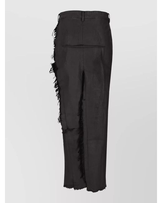 Rick Owens Black Denim Skirt Pants Frayed Edges Slit
