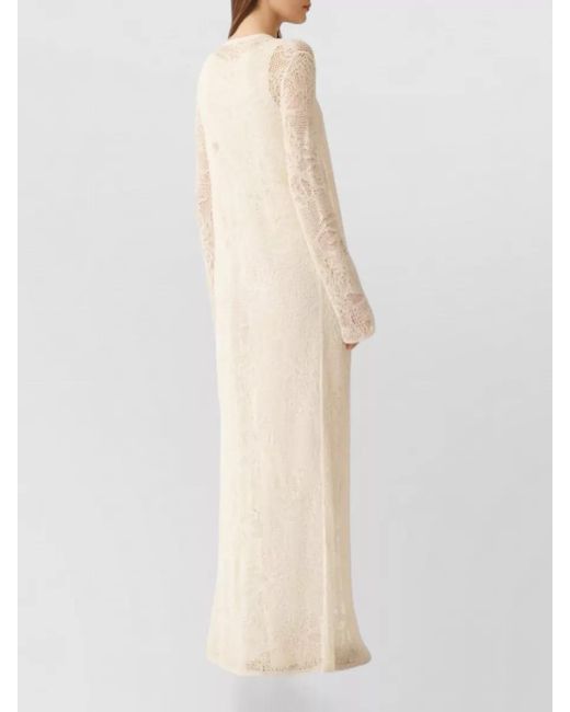 Fabiana Filippi White Long Sleeve Lace Front Sheer Dress
