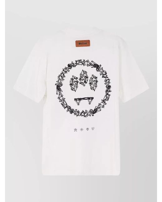 Barrow White Cotton Crew Neck Logo Print T Shirt for men