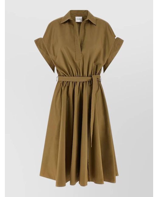 Nude Green Belted Dress Long And Short Sleeves