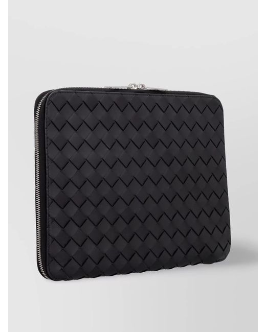 Bottega Veneta Black Calf Leather Intrecciato Clutch Bag for men