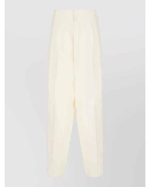 Laneus White Viscose Blend Trousers Pleated Belt Loops Pockets