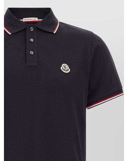 Moncler Black Contrast Collar Polo Shirt Short Sleeves for men