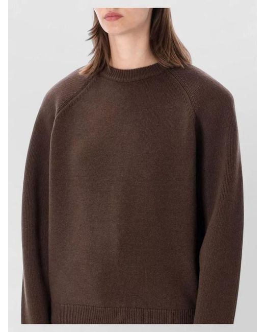 Frankie Shop Brown Lina Padded Shoulder Crew Neck Sweater