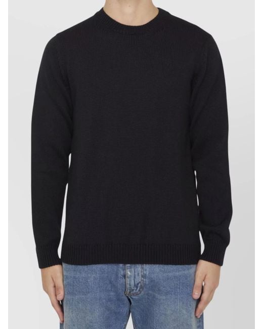 Roberto Collina Black Merino Wool Ribbed Regular-Fit Jumper for men