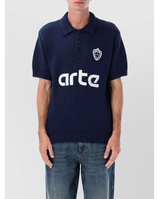 Arte' Blue Cotton Short-Sleeve Knitted Polo Jumper for men