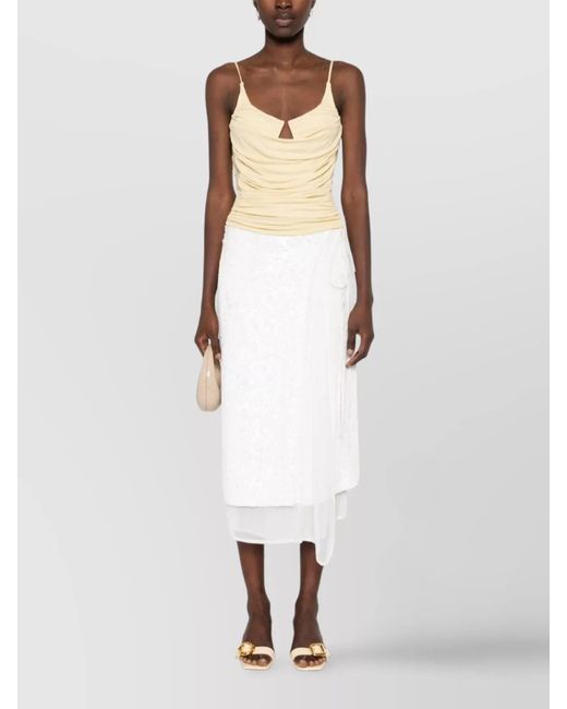 P.A.R.O.S.H. White Sequinned Wrap Layered Midi Skirt