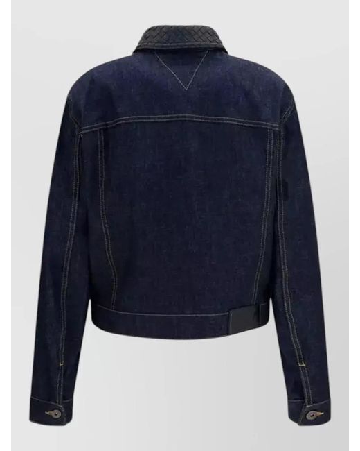 Bottega Veneta Blue Denim Jacket With Leather Collar