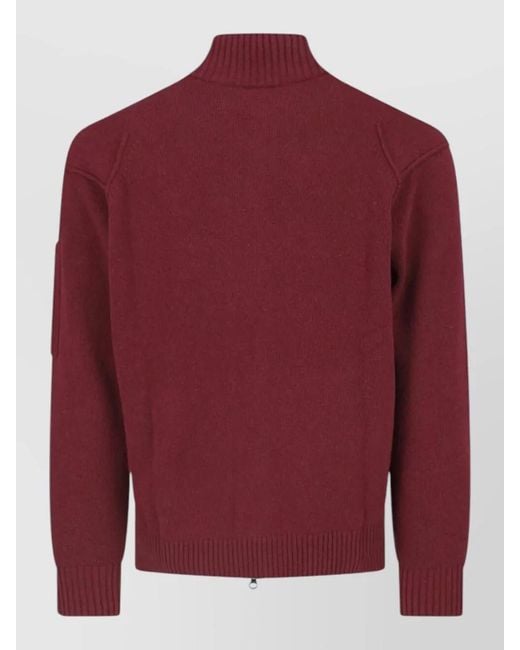 C P Company Red Crewneck Jacket High Collar Arm Pocket for men