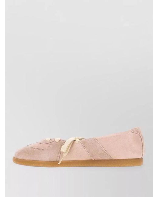 Maison Margiela Pink Leather Lace Up Ballerina Shoes Flat