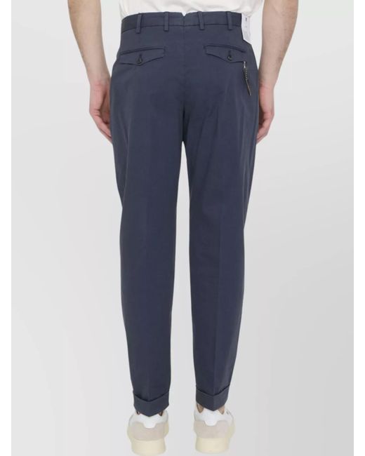 PT Torino Blue Cotton Straight-Leg Trousers for men