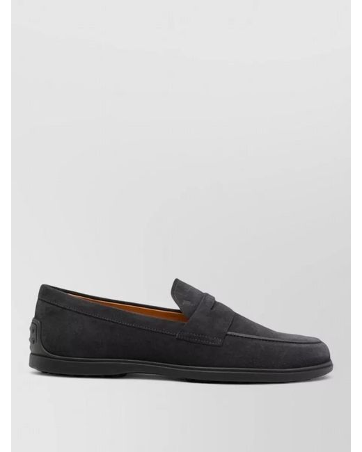 Tod's Black Suede Leather Loafers Round Toe Rubber Sole for men