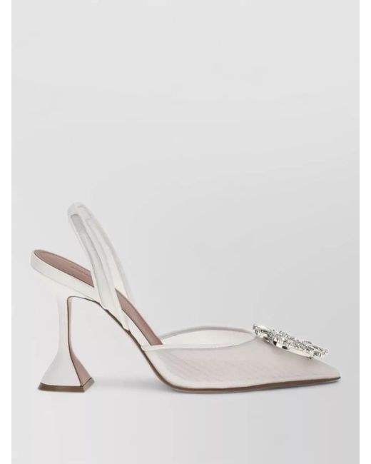 AMINA MUADDI Gray Leather High-Heel Sandals