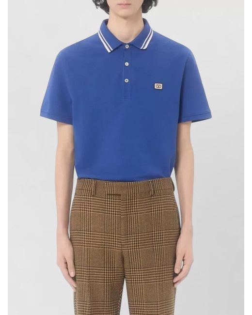 Valentino Garavani Blue Cotton Piqué Polo Shirt for men