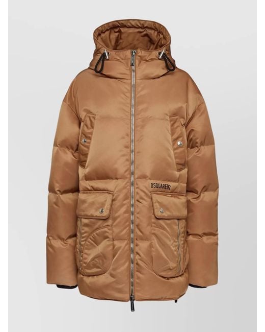 DSquared² Brown Quilted Hooded Parka Coat