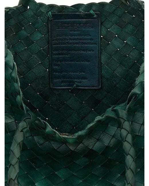 Dragon Diffusion Green Santa Croce Small Leather Woven Tote Bag