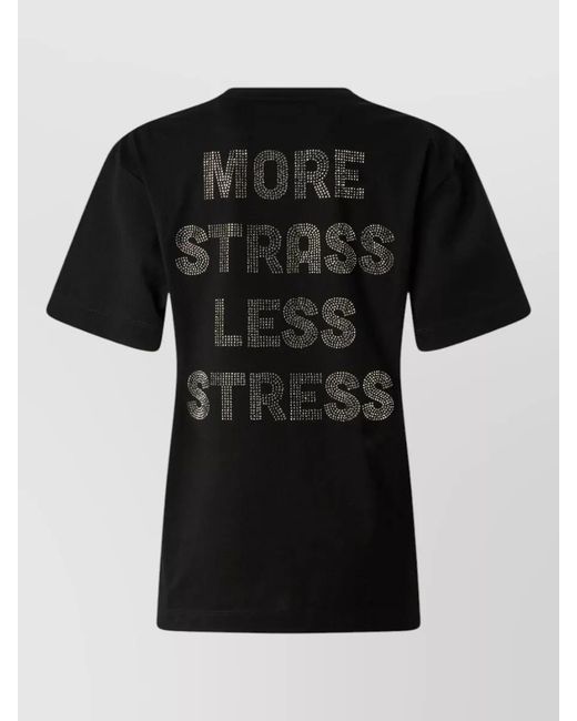 Pinko Black Cotton Rhinestone Short-Sleeve T-Shirt