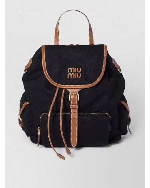 Miu Miu Black Canvas Leather Large School Style Backpack