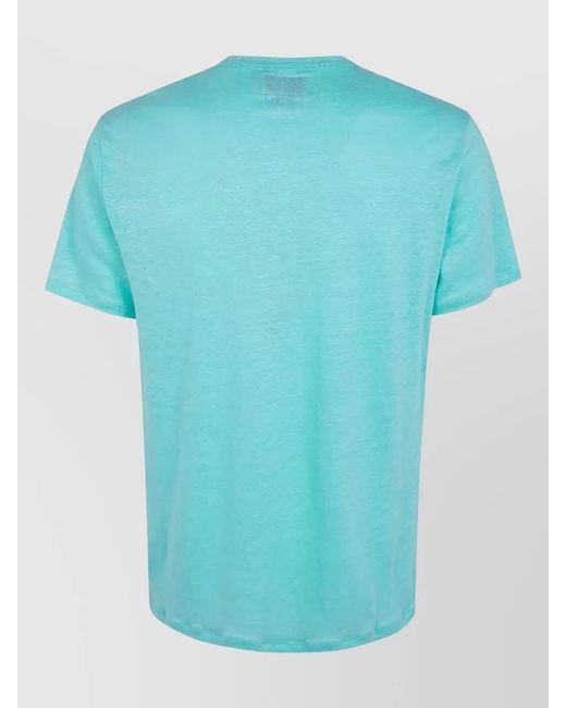 Mc2 Saint Barth Blue Linen Crew Neck Short Sleeve Sweater for men