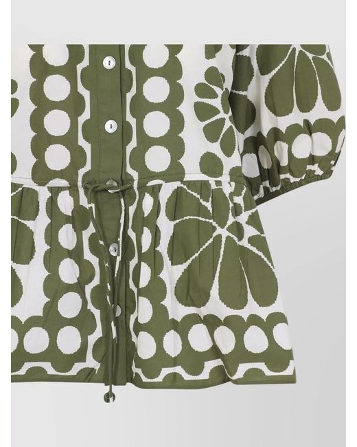 Farm Rio Green Palermo Shirt Drawstring Waist Peplum Puff