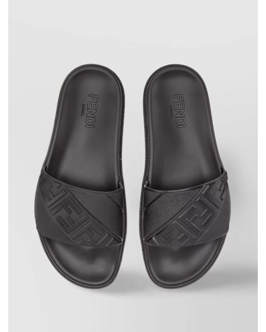 Fendi Black Rubber Logo Strap Slides for men