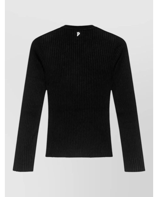 Dondup Black Knit Pullover Crew Neck Shoulder Buttons