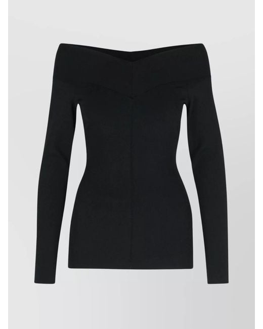 Stella McCartney Black Ribbed Long-Sleeve Boat Neck Top