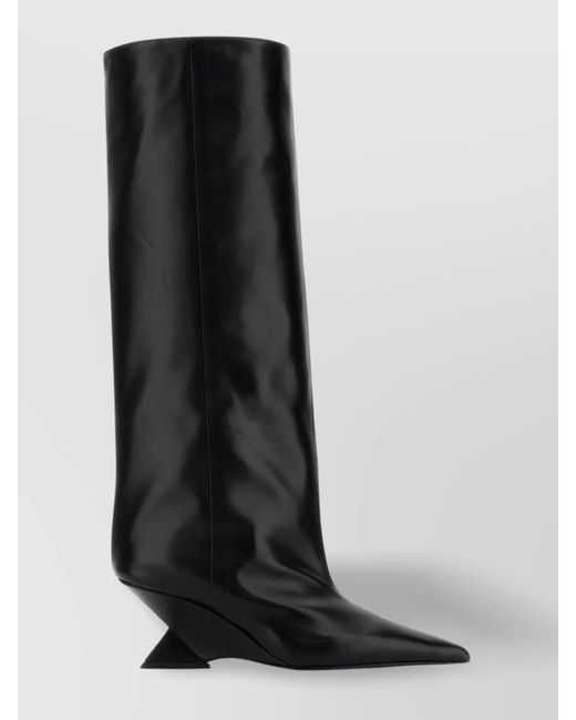 The Attico Black Cheope Leather Knee Length Boots With Unique Heel