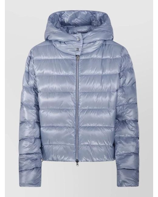 Herno Blue Hooded Padded Jacket Quilted Long Sleeves