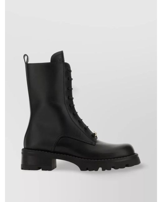 Versace Black Leather Lace-Up Ankle Boots