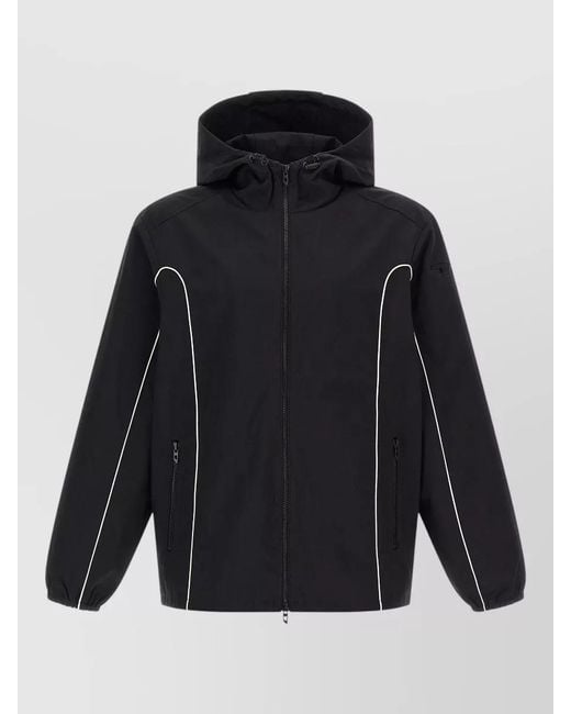 DIESEL Blue Hooded Jacket Contrast Piping Elastic Cuffs Pockets for men