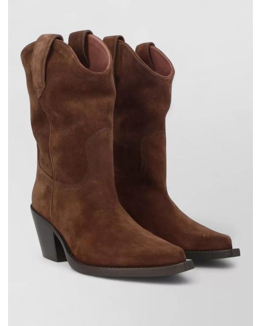 Paris Texas Brown Suede Western Boots Mid Calf Pull Tabs