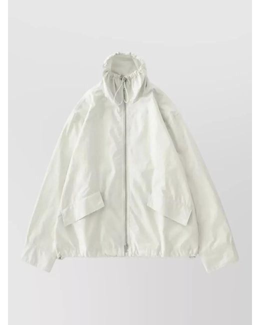 Studio Nicholson White Drawstring Collar Zip Jacket Long Sleeves