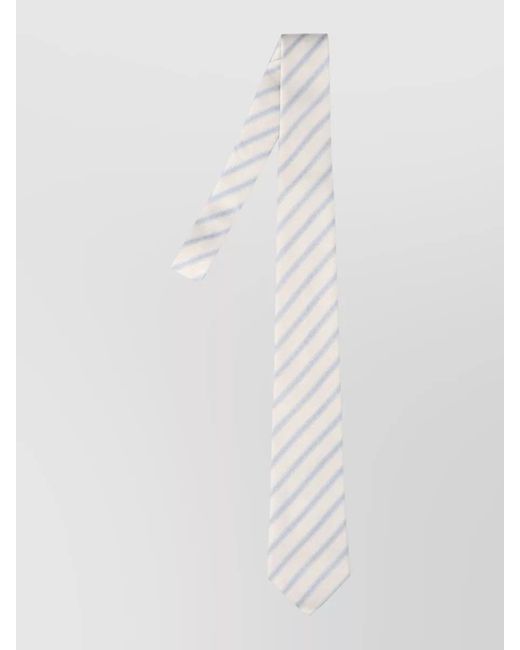 Saint Laurent White Striped Standard Length Silk Tie for men