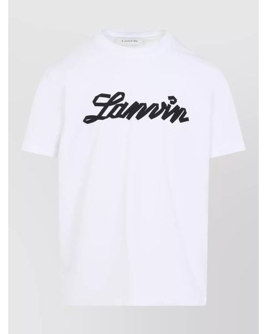 Lanvin White Embroidered Logo Cotton T-Shirt for men