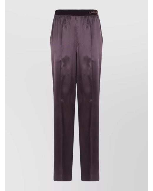 Tom Ford Purple Silk Satin Lounge Trousers Back Pockets