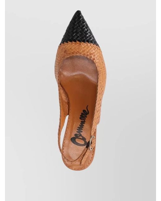 LA ROSE Brown Carol Woven Slingback Kitten Heel Pumps