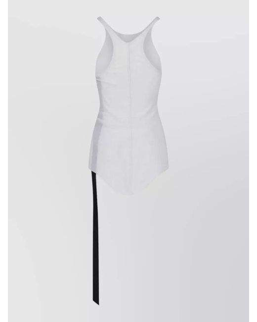 Rick Owens White Asymmetric Hem Top Contrast Strap Racerback