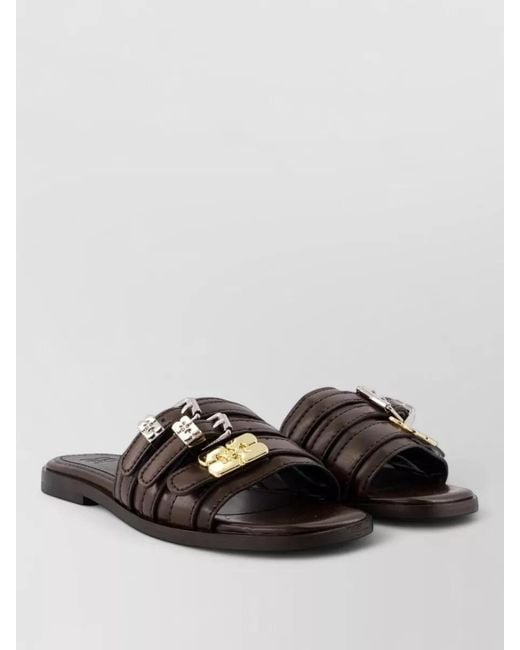 Ganni Black Triple Strap Flat Mules Synthetic