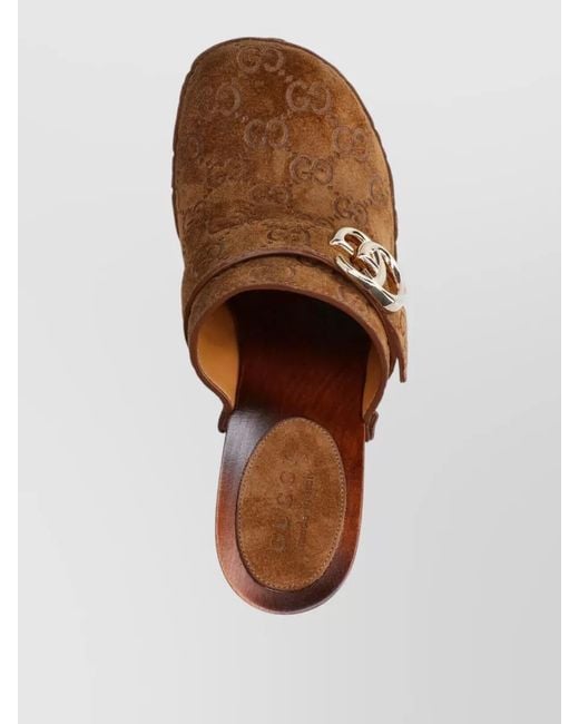 Gucci Brown Sandals Platform Sole Block Heel Studs