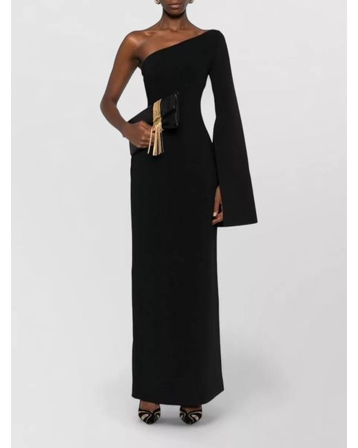 Solace London Black Alina One Shoulder Maxi Midi Dress