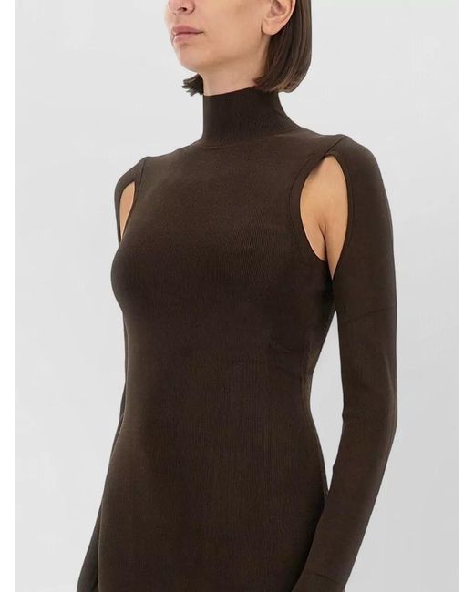 Helmut Lang Black Knit Turtleneck Dress Cut Out Shoulders