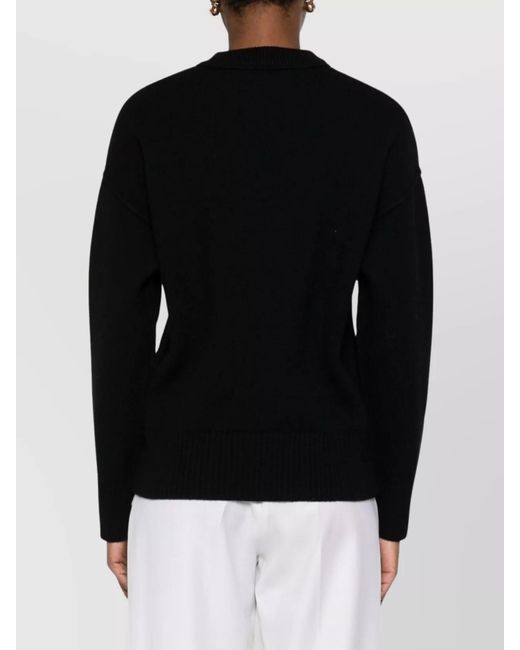 AMI Black Heart Motif Wool Cardigan With Crew Neck