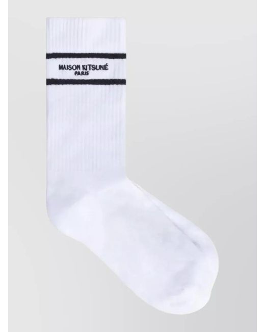 Maison Kitsuné White Cotton Sporty Socks for men